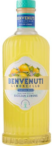 Limoncello Benvenuti 50cl - Liquore di Scorze Di Limoni Siciliani, Ricetta naturale, senza coloranti e aromi artificiali. 28% vol.