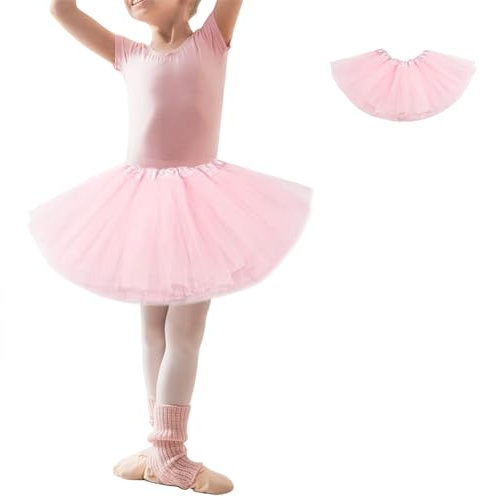 Tutu Skirts for Girls Layered Tulle Ballet Skirt Puffy Princess Fairy Dress for Daily Dance Christmas Halloween New Year Birthday Theme Party Costume for 2-9 Years (Pink)