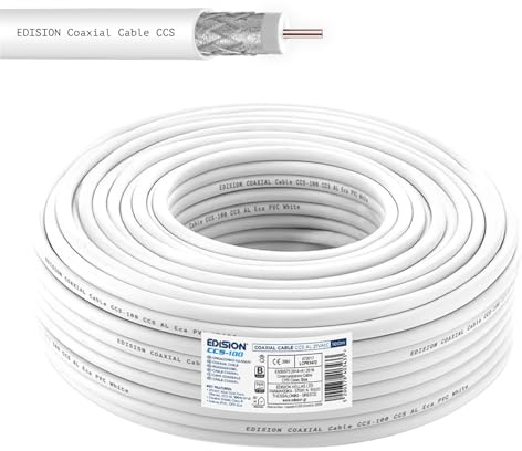 Edision CCS-100 Cavo Coassiale 100m, per Antenna TV SAT Interna PVC Bianco, Acciaio Ramato CCS/AL, 21VAtC, CPR Eca, Classe B, per SAT, DVB-S2, T/T2, Cable, RADIO, Bobina 100m