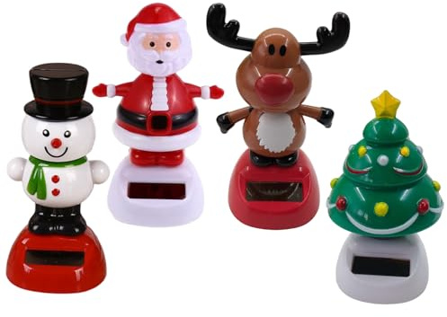 4Pcs Solar Dancing Figurines Swinging Bobble Head for Cars Include Snowman Santa Tree Deer Novelty Happy Christmas Decorations for Kids Adults Dancing Toy Dashboard Bobbleheads Christmas Toys