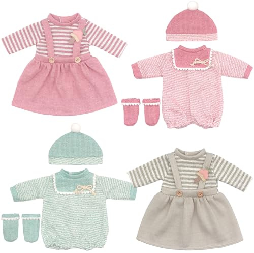 ZITA ELEMENT 8 Pièces Vêtements de Poupée 14 à 18 Pouces | Vêtements de Poupée pour Reborn Poupée 35-45 cm, 2 Combinaison, 2 Robes à Manches Longues, 2 Chaussettes, 2 Chapeaux