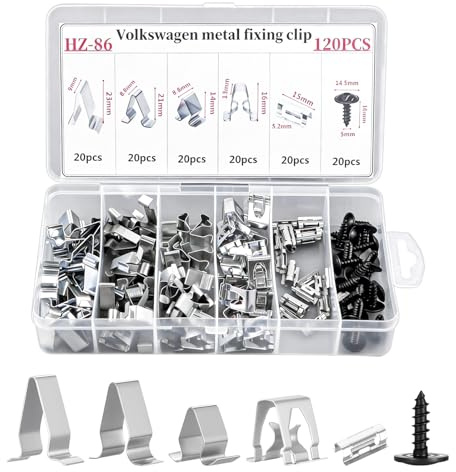 MISIQIMA 120 Stück Auto Metall Befestigung Clips Set, Auto Frontkonsole Clips mit Box, Dashboard Metallclip für Befestigung der Innenverkleidung des Mittelkonsolenbereichs von VW
