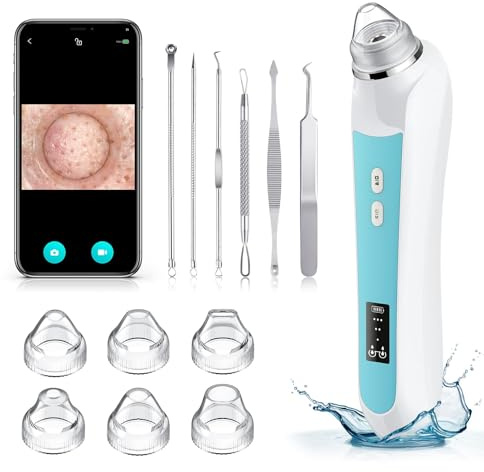 Blackhead Remover Vacuum, USB Interface Type Pore Vacuum, Black Head Extractions Tool with Camera for Men and Women Pore Cleaner, 3 Adjustment Modes & 6 Suction Heads(Blue)