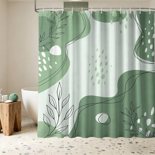 LanZanthic Tenda da doccia verde salvia per bagno, verde chiaro e bianco, tenda da doccia con ganci, resistente alla muffa, impermeabile, lavabile, tessuto, 180 x 180 cm