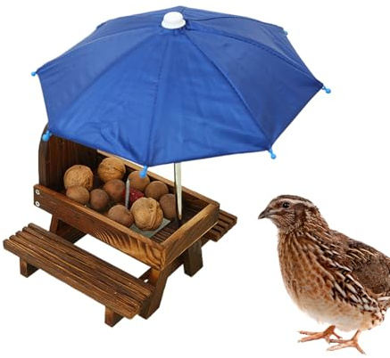 Byuexhp Distributeur de nourriture pour écureuil pour l'extérieur, table en bois avec parasol – Table d'alimentation pour écureuils | Table de pique-nique en bois au design amusant pour noix et maïs à