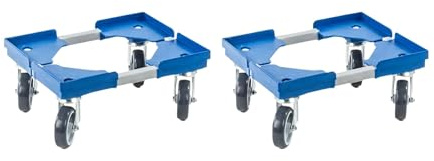 PROREGAL Sparset 2X Profi-Flex Transportroller für Euroboxen 40x30cm mit Kunststoffräder blau | 4 Lenkrollen | montiert | Traglast 300kg | Kistenroller Logistikroller Rollwagen Profi-Fahrgestell