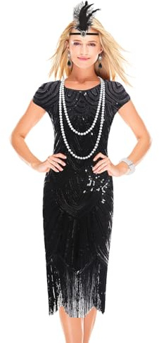 DHNDO 1920s Flapper Dresses for Women, Sequin Cocktail Dress Roaring Costumes with 20s Accessories Set