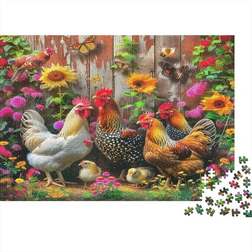 Bauernhof Hühner Mini 1000 Teile Puzzle Papier 1000 Teile für Erwachsene Sonnenblumen Mini Familienspiel Puzzle Entspannung Wohndeko 38x26cm/1000pcs