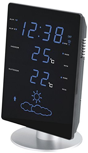 Technoline WS 6820 Wetterstation mit Innen- und Außentemperatur, Uhrzeit und Wettertendenz mit Hilfe von Symbolen, blauer LED-Anzeige, schwarz, 13,5 x 5,5 x 20,5 cm