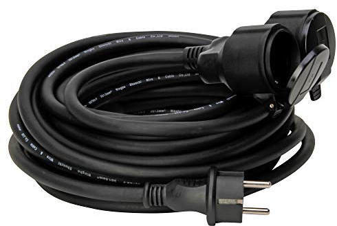 Kopp Verlängerungskabel 10m IP44 I Stromkabel mit 2-fach Schutzkontakt-Gummi Kupplung für den Außenbereich I Stromkabel Verlängerung für Garten + Terrasse mit Eurostecker I Schwarz – 145211048