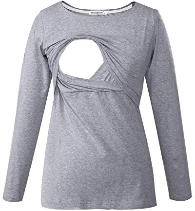 Smallshow Maglietta Allattamento Maniche Lunghe Donna Gravidanza T-Shirt Grey XXL