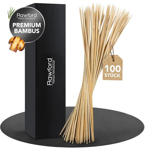 Rawford Stockbrot Spieße 100er Set - LFGB-geprüft (TÜV) - 90 cm Bambus - Ø 6mm Marshmallow Spieße Lagerfeuer, Stockbrot Stöcke, Grillspieße Lagerfeuer, Schaschlikspieße Holz, Steckerlfisch Holzspieße