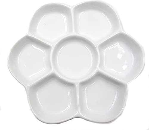 Chiloskit Chiloskit porslin keramik 7 brunnar tusensköna formad akvarellfärg blandpalett konstnär färgpalett för vatten, olja eller akrylfärg (12,7 cm)