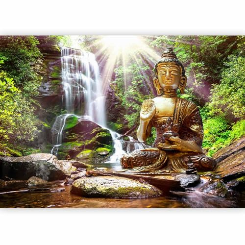 murando Fotomurales 250x175 cm XXL Papel pintado tejido no tejido Decoración de Pared decorativos Murales moderna de Diseno Fotográfico Natur Buda Zen Spa Bosque Cascada h-C-0033-a-b