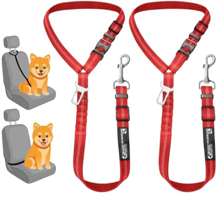 Dog Seat Belt for Cars, Headrest Dog Seat Belt 2 Pack – Adjustable Car Harness for Pet Safety (Red)