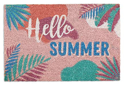 Relaxdays Fußmatte Kokos, Hello Summer Aufschrift, Türvorleger innen & außen, Kokosmatte 40 x 60 cm, wetterfest, bunt
