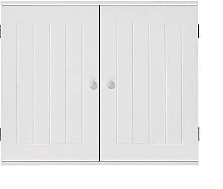 Panana Bathroom Wall Cabinet, Wooden Storage Cupboard Unit with Double Doors Shelf Wall Mounted Furniture Kitchen White