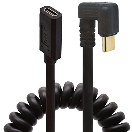 Spring Coiled USB C Cable, 180 Degree Angle U Shaped USB 3.1 Male to USB 3.1 Female 3A Fast Data Charging Cord Coiled Type C Extension Cables, Compatible With 4K Video/Notebook/Dock (1.2 Meter)