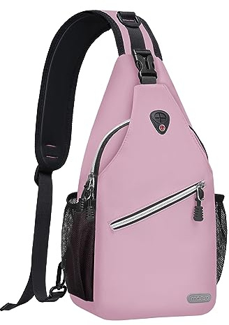 MOSISO Brusttasche Sling Bag Sling Rucksack Schulterrucksack,Polyester Multipurpose Crossbody Schultertasche Umhängetasche Sporttasche Reise Wander Daypack für Herren Damen, Sanftes Rosa,Mittel