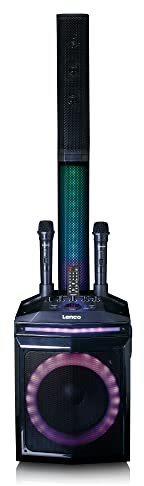 Lenco PA-220 Partybox - Système de sonorisation avec Bluetooth - TWS - 120 Watt RMS - Tweeter détachable - Télécommande - USB - Amplificateur de classe D - 2 microphones - Noir
