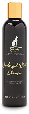 Chris Christensen Top Cat Wonderful White Shampoo for Cats, Groom Like a Professional, Corrects Yellow, Brightens All Coat Colors, Made in USA, 8 oz