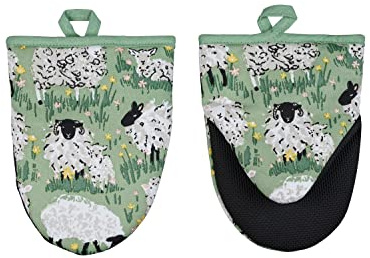 Ulster Weavers - Sheep Microwave Oven Mitts (18 x 14.5cm) - 100% Cotton - 1x Pair - Green Sheep Oven Glove Heat Resistant - Oven Glove with Sheep - Sheep Kitchen Accessories - Sheep Gifts for Kitchen
