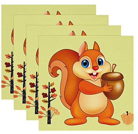 Stoff-Tischsets, waschbare Tischsets für Esstisch, 4er-Set,cartoon Tier Tier tannenzapfen