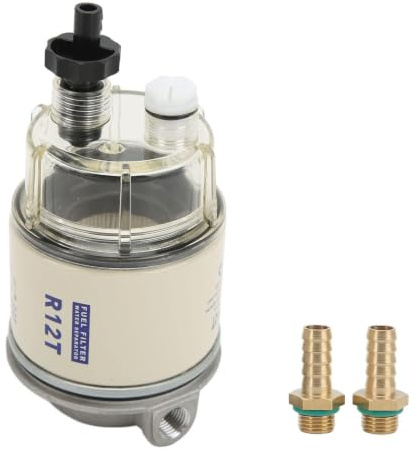 Headerbs Filtre à Carburant pour Bateau, Séparateur D'eau de Carburant 30 GPH R12T 10 Microns Classe de Filtre Revêtement en Poudre électrostatique pour Hors-bord
