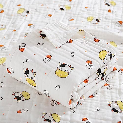 Chickwin Musselin Babydecke Pucktücher, Niedlich Weich Bequem Baumwolle Badetuch Vielseitig Dick Decke Kuscheldecke für Junge, Mädchen, Babys Gesche, Baby Kinderwagen (110x110cm,Die Kuh)