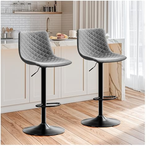 STOOLINK Barhocker Höhenverstellbar Barstuhl 2er Set, Bar Stühle mit Lehne Barstuhl 360° Drehbar Designer Tresenhocker, Barhocker mit Armlehne Belastbar 150kg Sitzhöhe Verstellbar 61-82cm-Grau