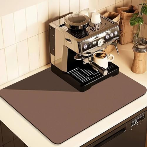 YQBFTC Abtropfmatte Geschirr,30x40cm Kaffeemaschine Matte Unterlage,Saugfähige Abtropfmatte Spüle mit PU Leder,Abtropfmatte Kaffeemaschine für Küche,Bad,Theke,rutschfest&Schnelltrocknend (Braun)