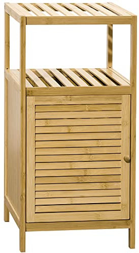 kleankin Badezimmerschrank Badschrank mit offenem Fach, Beistellschrank mit Kippschutz, Aufbewahrungsschrank für Badezimmer, Bambus, Natur, 33 x 35,5 x 67 cm