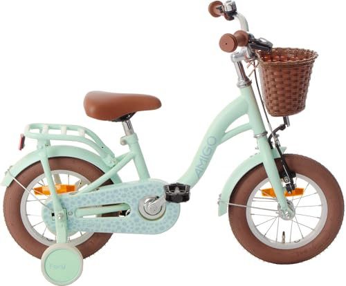 AMIGO Fairy - Kinderfahrrad Mädchen - 12 Zoll - Mit Stützräder, Rucktrittbremse und V-Brake - ab 2-4 Jahr - Mintgrün