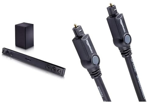 LG SQC2 Soundbar TV 300W, 2.1 Canali con Subwoofer Wireless, Soundbar Dolby Digital, Bluetooth & Amazon Basics - Cavo audio ottico digitale Toslink, 1,83 m, Nero