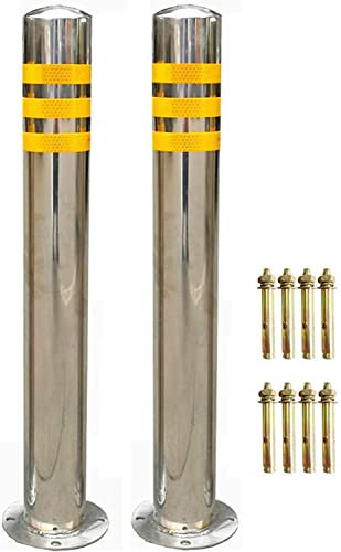 CFDZCP 2er-Pack Stahl-Sicherheitsbarriere Mit 4 Kostenlosen Ankerschrauben, Robuste, Diebstahlsichere Pfostenpoller-Parkbarriere Mit Reflektierenden Streifen