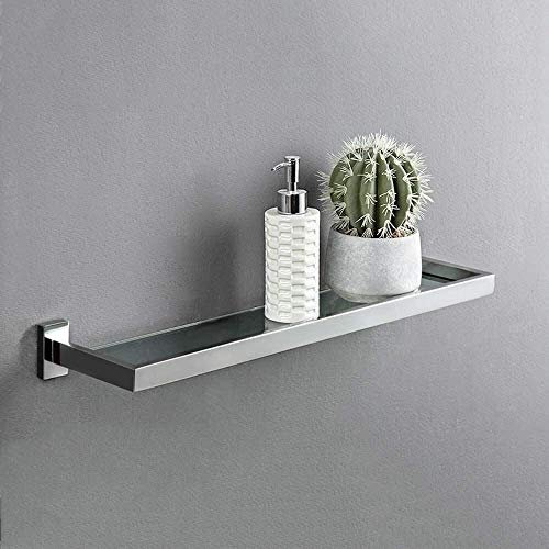 MFQLL Badezimmerregal, schwarzes Glasregal aus Edelstahl zur Wandmontage, Robustes Badezimmerregal aus Glas für Toiletten, Regal aus gehärtetem Glas (Größe: 50 cm/22 Zoll)