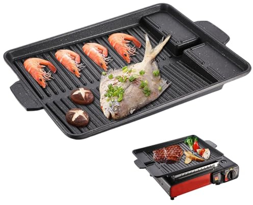 Plaque de grill 14.57x10.24 pouces BBQ Rack Grill Grill Aluminium Grill Aluminium Plaque d'allonge avec poignée pour la cuisinière à gaz de camping, plaque de cuisson électrique, plaquette en fonte,