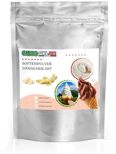 Gino Gelati Dänisches Softeis Pulver, fruchtiger Geschmack, verschiedene Geschmacksvarianten, schnell und einfach Zubereitet, Made in Germany, Eis selber machen (1 Kg, Banane)
