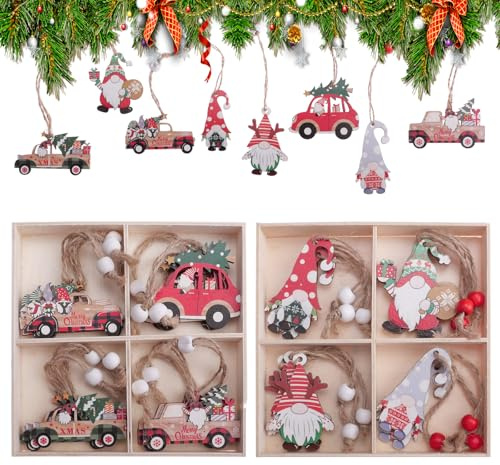 Zfseyuh 24 Stück Holz Weihnachtsdeko Anhänger,Holzanhänger Weihnachten,Baumschmuck Weihnachten,Weihnachtsbaum Deko,Weihnachtsbaum Deko,Kleinwagen Weihnachtsmann Dekoration Anhänger