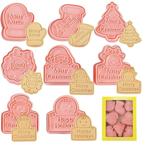 Shinybox Moldes Galletas Navidad, 8 Piezas Cortadores de Galletas de Navidad, Moldes para Galletas 3D, Cortador de Pastel de Galletas 3D para Cookie, Pasteles, Fondant Decoración de Pasteles