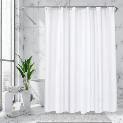 Votoko Duschvorhang 180x200, Badewanne Vorhang Textil Stoff Kunstleinen Wasserabweisend Waschbar Badevorhang mit 12 Duschvorhangringe, Vorhang für Badewanne Dusche (Weiß)