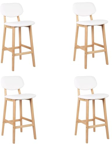 WOLTU Barhocker 4er Set Barstühle gut gepolsterte Sitzfläche und Rücklehne aus Kunstleder Design Stuhl Holz Weiß, BH51ws-4