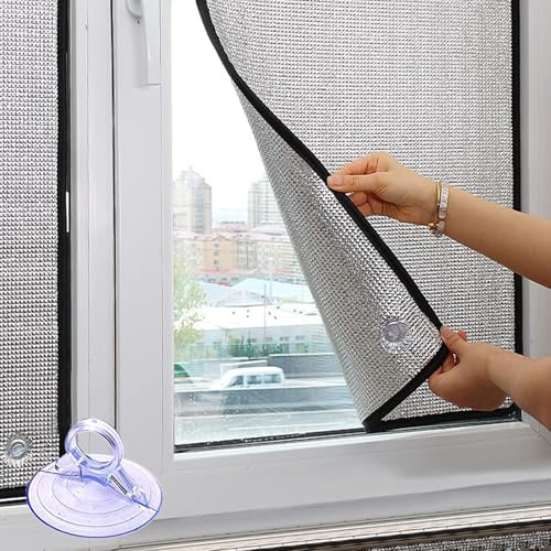 Sichtschutz,Wärmeisolierung,Sturmfensterfolie,UV-Schutz Sonnenschutzfolie Fenster Innen oder Außen,Aluminiumfolie Isolierfolie,mit Saugnapf,für das Heimbüro,Garage,Anpassbar (40x100cm/16x39in)