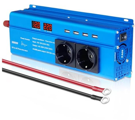 Pure Sine Voltage Inverter Power Inverter 1000W 1500W 2200W 2600W DC 12V to AC 220V, Converter Adapter with Dual USB 3.1A EU/Universal Sine Wave (3000W 50Hz EU)