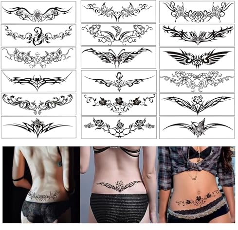8 Fogli Tatuaggi Temporanei Sexy, Adesivi di Tatuaggi Temporanei Bello, Tatuaggi Finti Impermeabile per Adulti, Adesivi per Tatuaggi Duraturi Realistici, Sexy Temporary Tattoos Stickers Addome/Torace