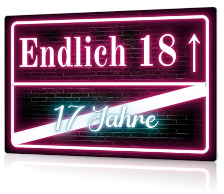 Putuo Decor Neon Metallschild für 18. Geburtstag, Vintage Wanddekoration, Party Geschenkidee, 30 x 20 cm (Endlich 18 Neon)