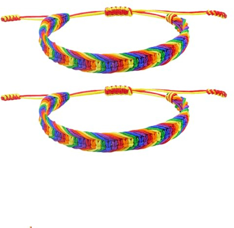 2 Stück Pride Armband,Unisex LGBTQ Armband,Einstellbares Regenbogen Armband Bunt Damen,Handgefertigt Pride Bracelet,Lesbian Pride Armbänder für Männer,Frauen,Teen,Rainbow Bracelet Surferarmband