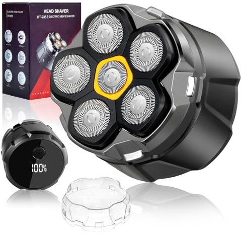 Dewocke Rasoi per la testa da uomo con display a LED, rasoi 6D flessibili per uomini calvi, rasoio elettrico rotante impermeabile per calvi, rasoio elettrico a secco/umido