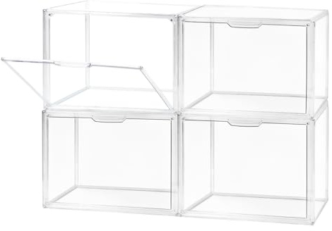 FHMIDIC Transparente stapelbare Kunststoff Aufbewahrungsboxen mit Magnettür, Staubdichte Aufbewahrung Vitrine Schaukasten für Sammlerstücke, Figuren, Kosmetik, Schuhe, Handtaschen (36x22x27cm,1er-Set)