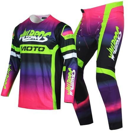 Willbros Ungdom Barn Byxor T-shirt Kombination Motocross Cykel MX Motorbike Enduro Motorcykel Jersey, Lila rosa, Camiseta YXL Pantalones 26